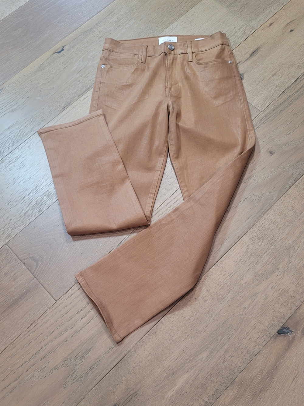 EUC Frame Jeans Women's sz 29 Le High Straight Latte/Tan Coated Denim Jeans